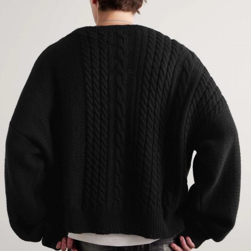 Mens Oversized Knit Sweater With Twisted Cable Cotton Blend Loose Fit Warm Breathable Long Sleeve Fall