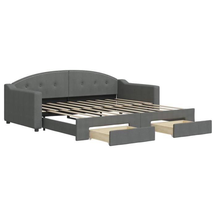 VidaXL Daybed with Trundle and Drawers Dark Grey 90x190 Cm Fabric 3197577