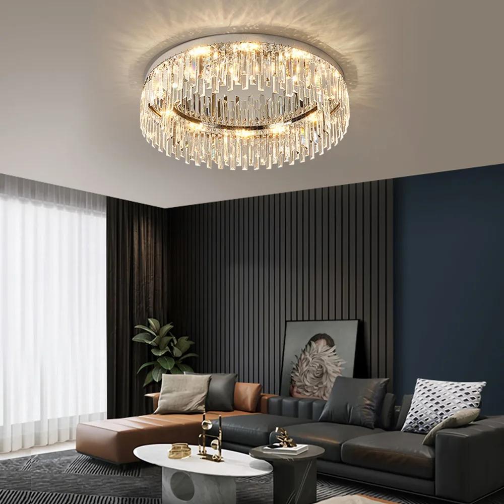 Bymaocar Modern Flush Mounted Round Crystal Chandelier LED Ceiling Light Pendant Lamp Fixture 110V Ideal Gift Fit 15-20m² Area