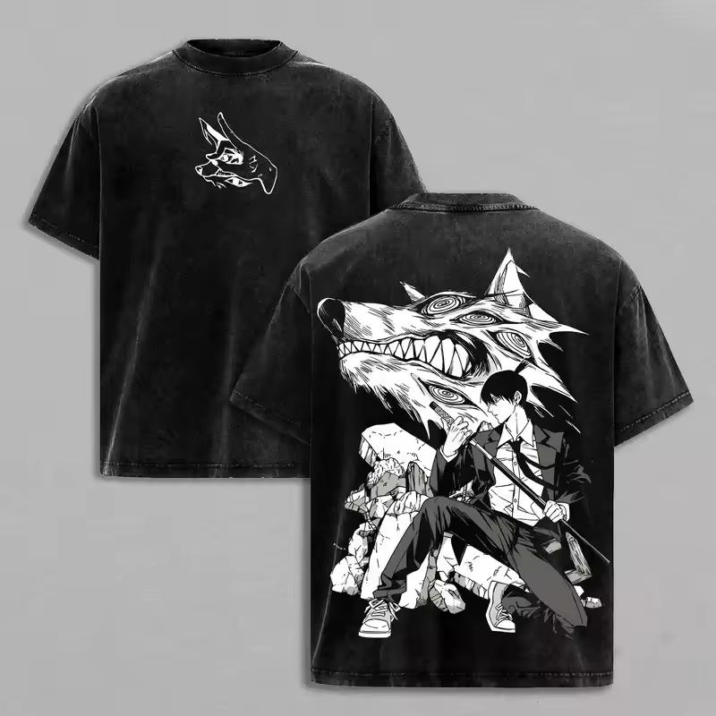 2026 Manga Chainsaw Man Hayakawa Aki Printed T-shirt Men's and Women's Washed T-shirt High Quality Vintage Cotton T-shirt Tops