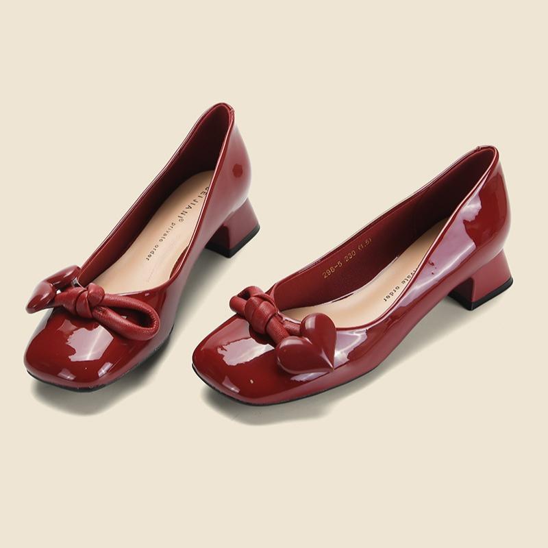 2025 New Shoes for Women Low Heel Elegant Ladies Summer Footwear Leather Casual Square Toe with Bow Shoes