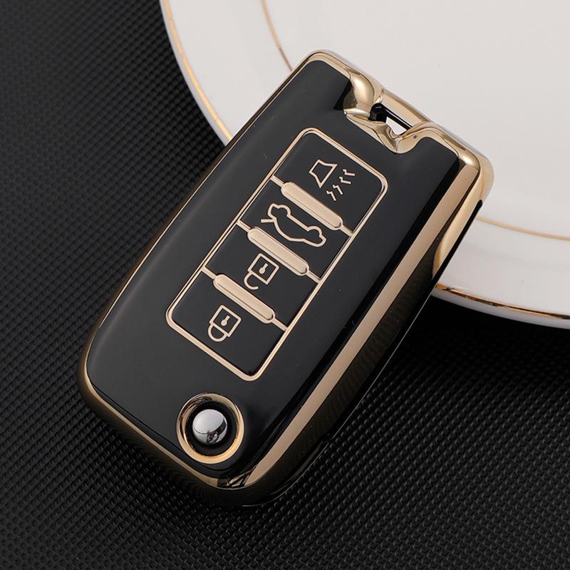 Чехол для ключа автомобиля Dongfeng Venucia: Защитный чехол с золотой кромкой для D60, T60plus/EV, T90, T70 с пряжкой
