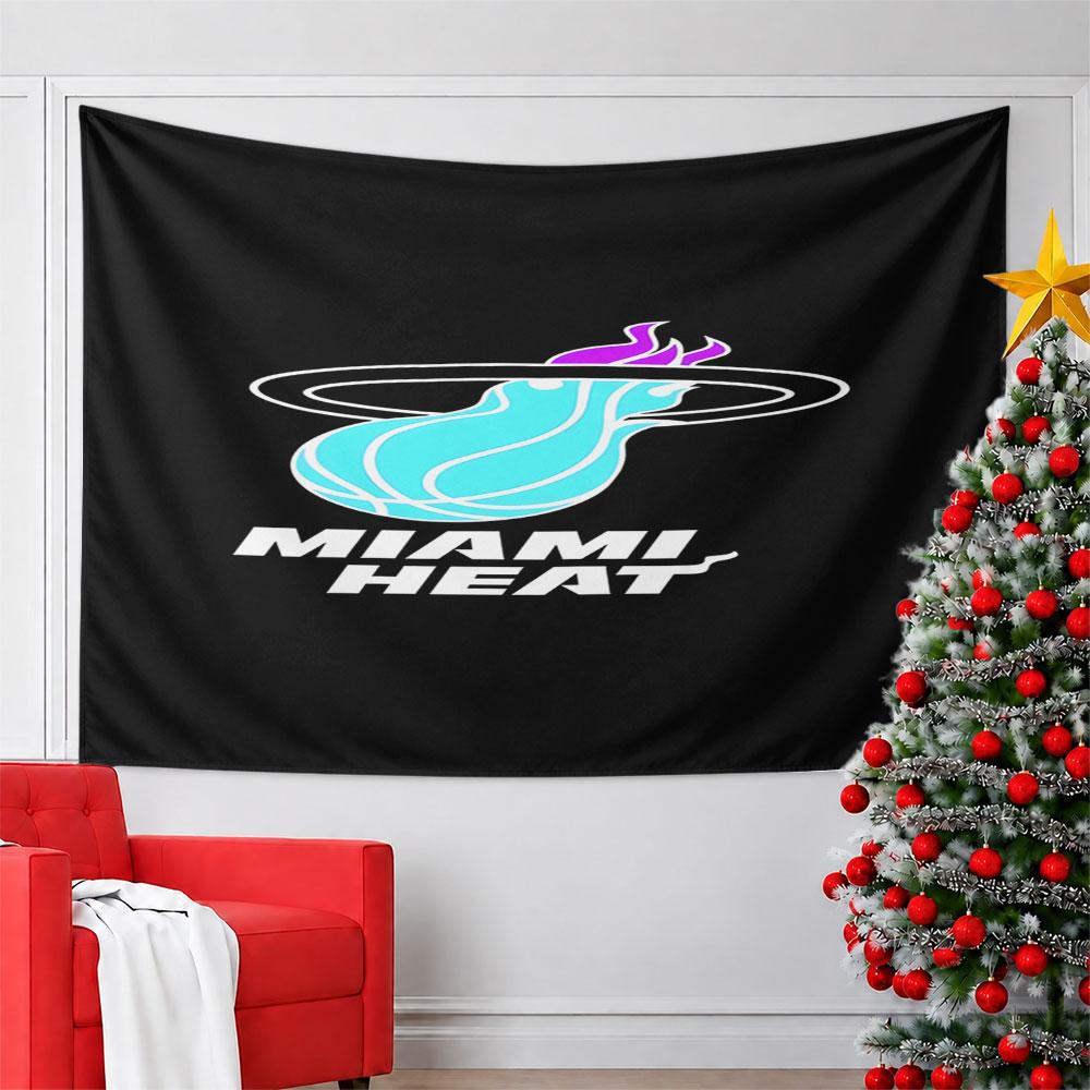 Miami Heat Logo with Neon Style Pattern Wall Hanging Tapestry Decorative Tapestry Home Decor for Bedroom and Living Room