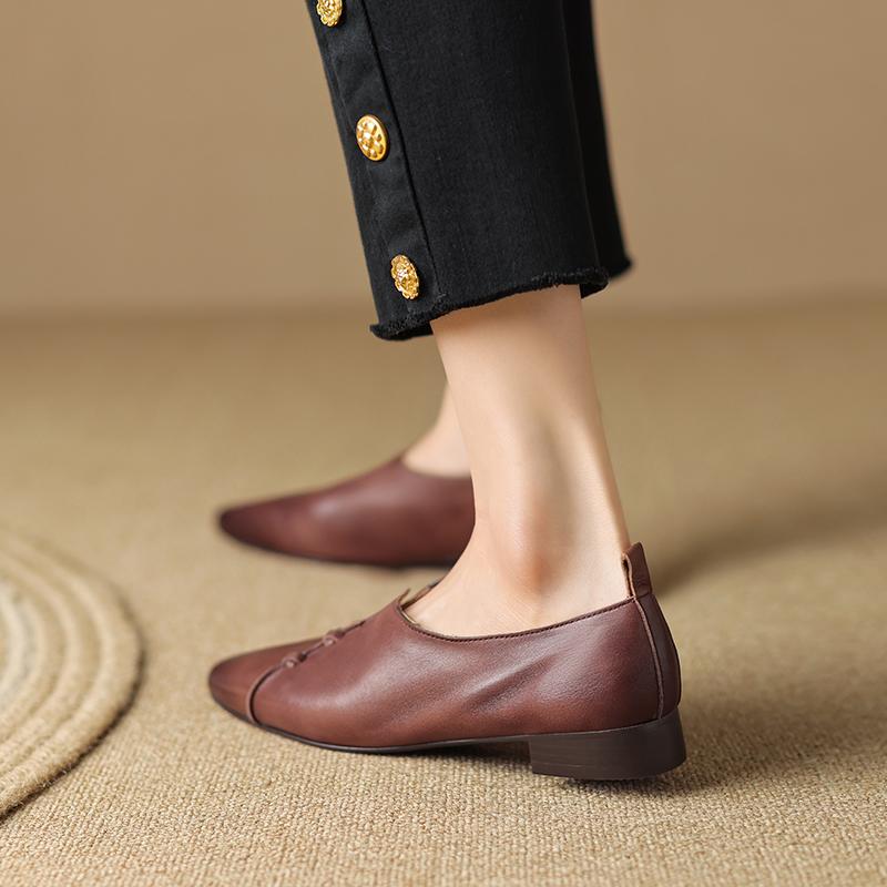 Женские туфли-лодочки на низком каблуке из натуральной кожи, весна-лето 2024, новые туфли с круглым носком для взрослых, женские базовые туфли на каблуке для офиса