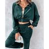 Women's Fall/winter Casual Zipper Button Velvet Suit