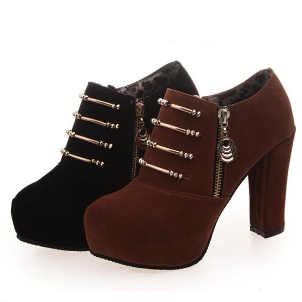 Женская женская осенняя обувь Модные твердые лоферы на молнии Одинарные короткие сапоги