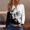 Жен. Футболка Футболка Пуговицы Цветочный принт Длинный рукав Повседневные Выходные Мода Классический Классический V-образный вырез Обычный Топ