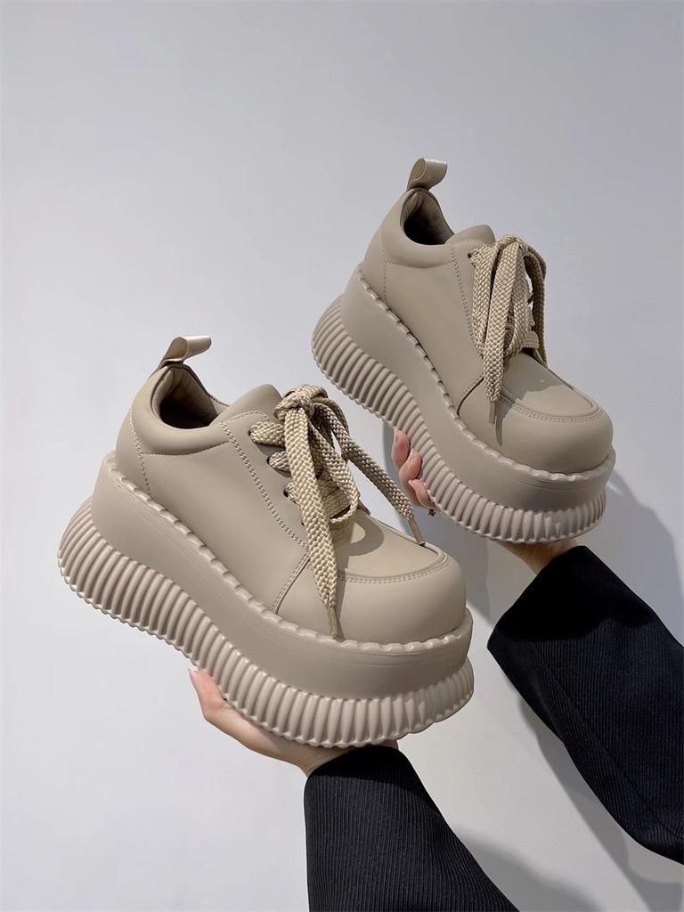 Fashion Leather Shoes Women Platform Wedges Casual Shoes for Women Chunky Sneakers Height Increase Shoes Women Fashion