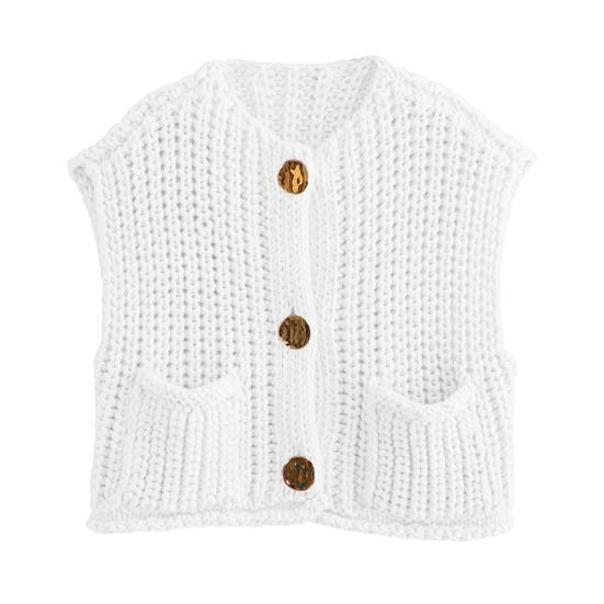 Women Sweater Vest V-neck Sleeveless Button Down Cardigan with Pockets Solid Color