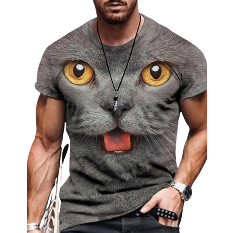 New Summer Men's Fashion T-shirt Personality Peek-a-boo Kitten Printed Men's T-shirt Top