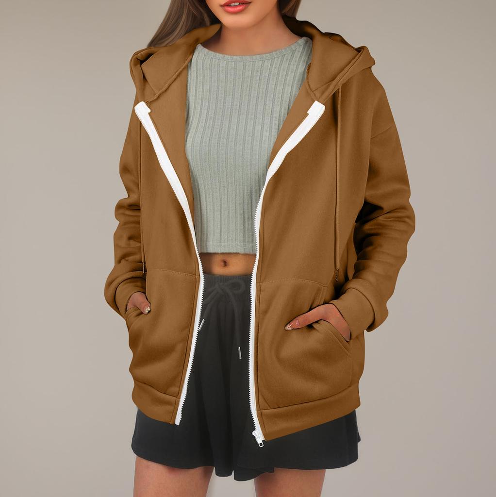 Женская толстовка с капюшоном, однотонная, с длинными рукавами, свободная спортивная куртка с капюшоном