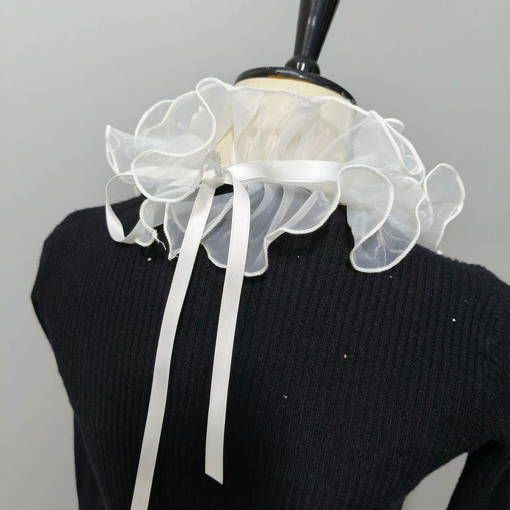 Elizabethan Ruffle False Collar Organza Mesh Neck Ruff Wrist Cuffs for Women Sweater Clothing Decorative Accessory