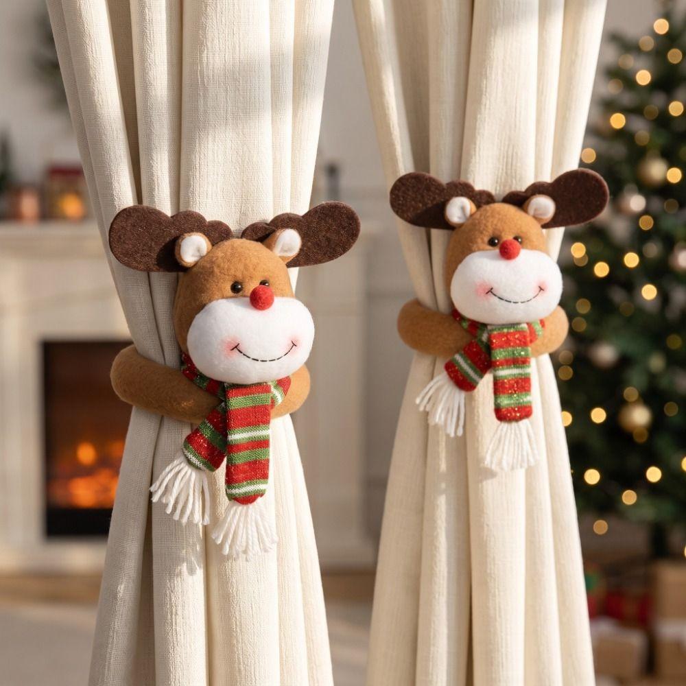 Santa Claus Christmas Curtain Tiebacks Deer Curtain Holdbacks Xmas Curtain Buckle Home Decoration