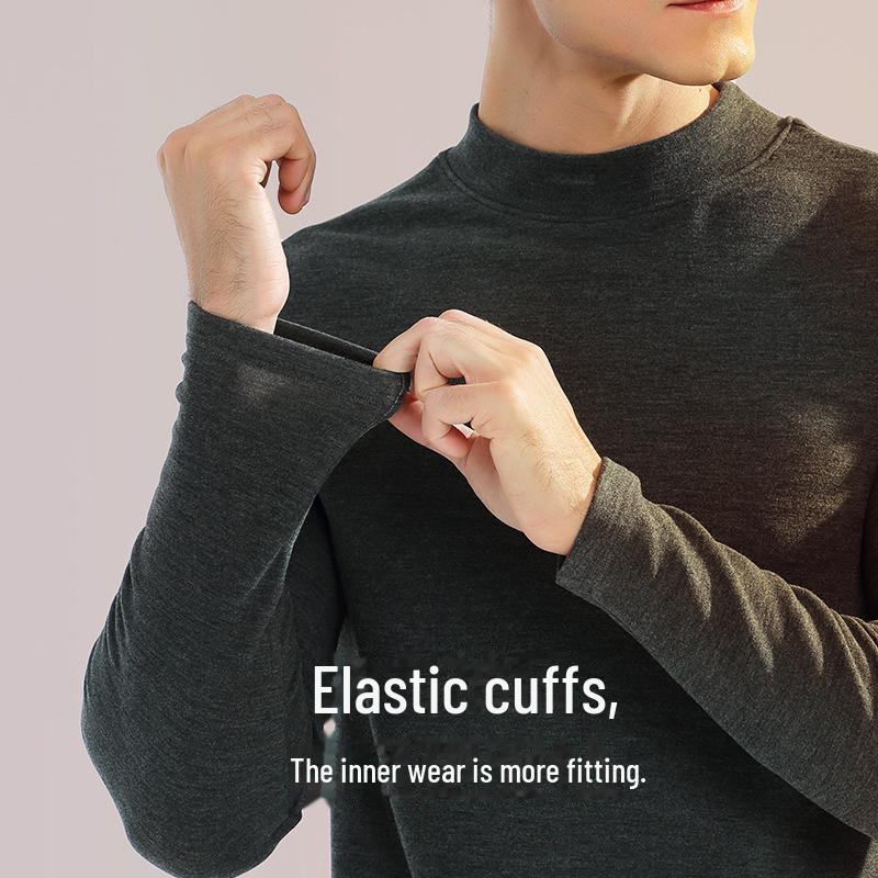 Мужская терморубашка из шелка и шерсти с полувысоким воротником и флисовой подкладкой