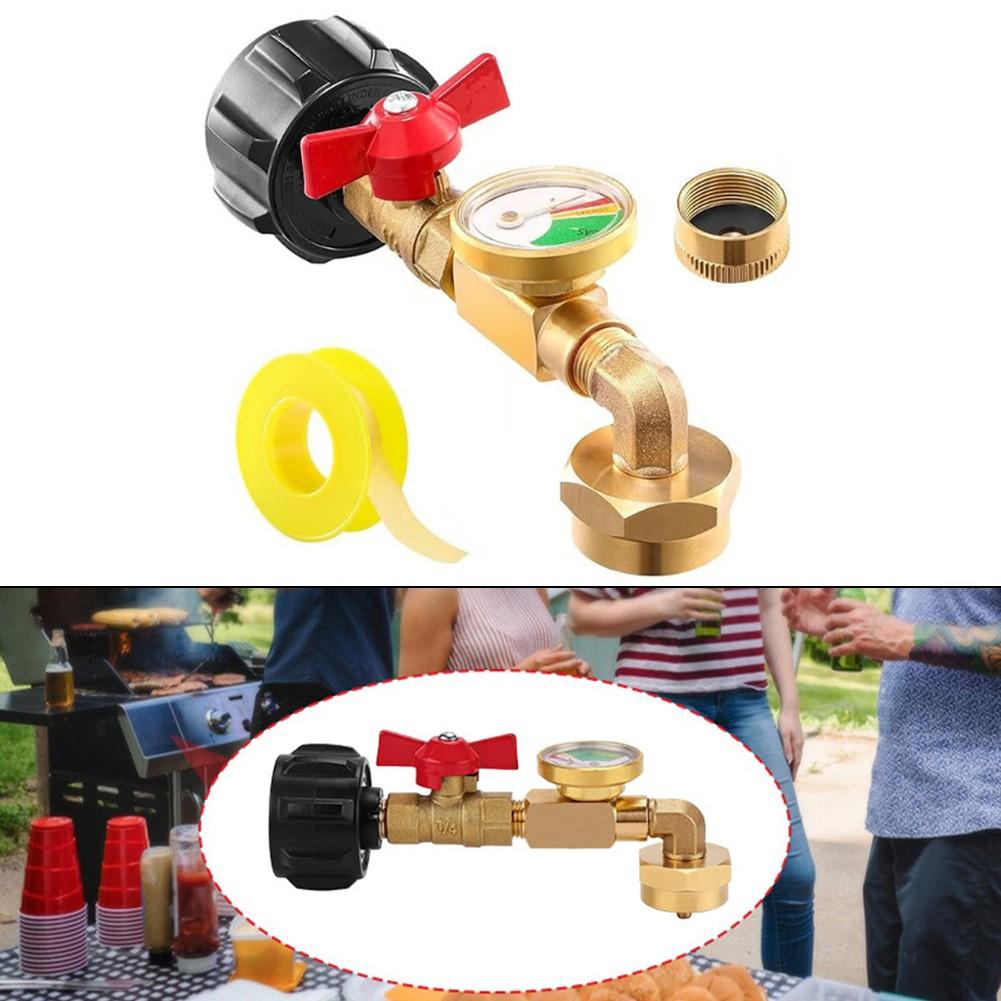For 1Lb Tank Propane Refill Adapter Brass Elbow with Gauge and Control Valve