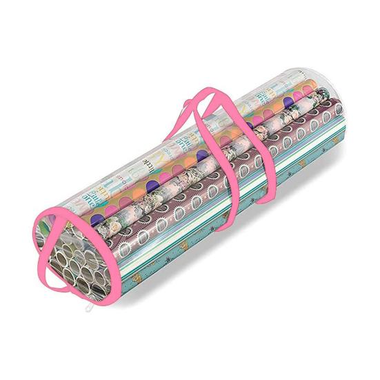 Gift Wrap Roll Bag Clear Wrapping Paper Storage Bag Holiday Wrap Organizer Tote with Handles