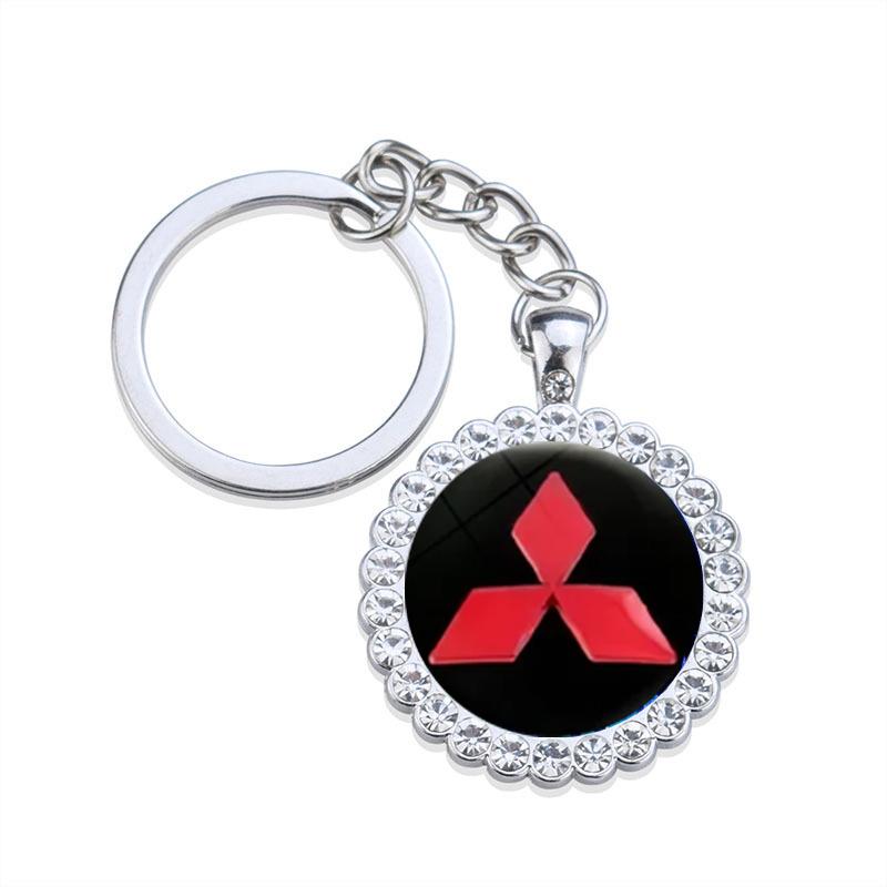 Diamond Car Keychain Pendant Key Ring Holder for Mitsubishi Pajero L200 Outlander ASX Eclipse Montero Ralliart Starion Galant