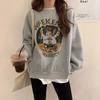 Fake Two-piece Velvet Sweatshirt for Women Autumn and Winter New Loose Korean Cartoon Student Tops for Women