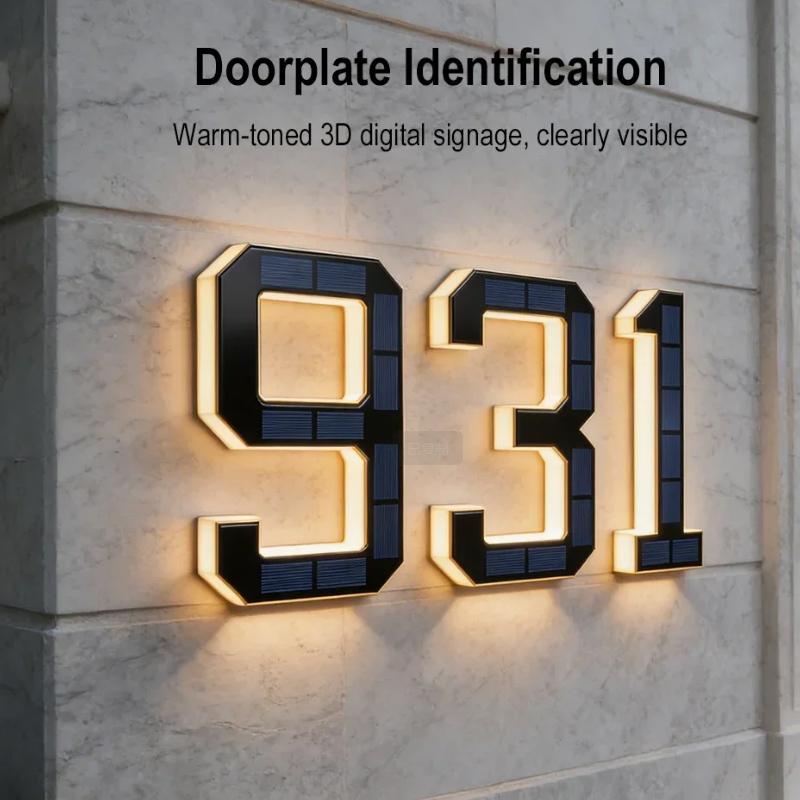 Digital ABCD Solar Doorplate Lights Modern LED House Address Signs Solar Lights Outdoor Courtyard Decoration Lights 2026