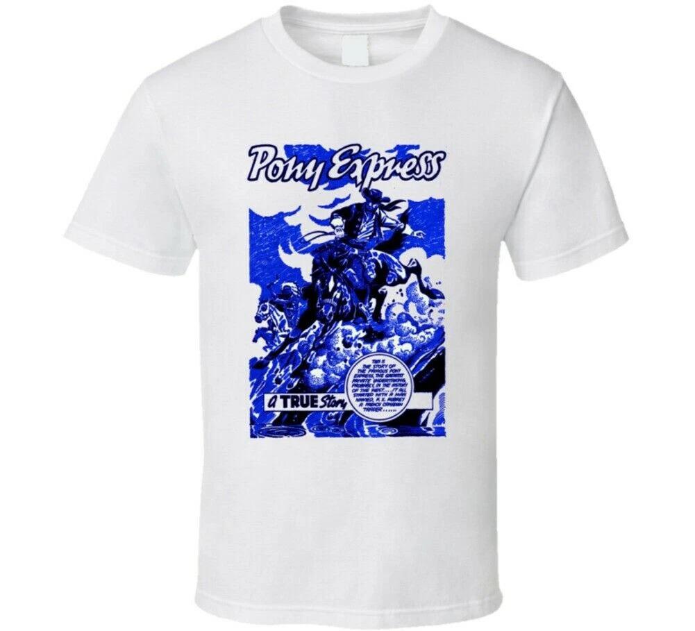 Mens Retro White T-shirt Tops Tees Unisex Western Pony Express Wild West Tee Gun Fight Vintage