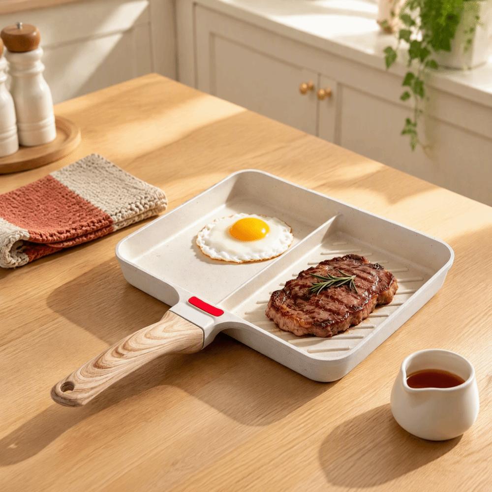 Temperature Sensing Breakfast Skillet Maifan Stone Coating Steak Frying Pan Breakfast