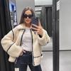 Женское пальто из плюшевой овчины, куртка с лацканами, молния, контрастный цвет, интегрированное пальто, универсальное осенне-зимнее теплое утолщенное пальто