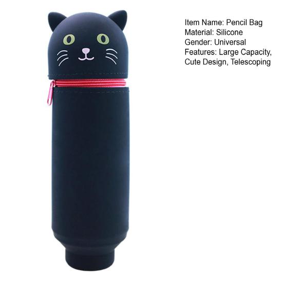 Телескопический силиконовый пенал с изображением мультяшных животных, держатель для ручек, сумка для хранения канцелярских принадлежностей и косметики для школы и офиса