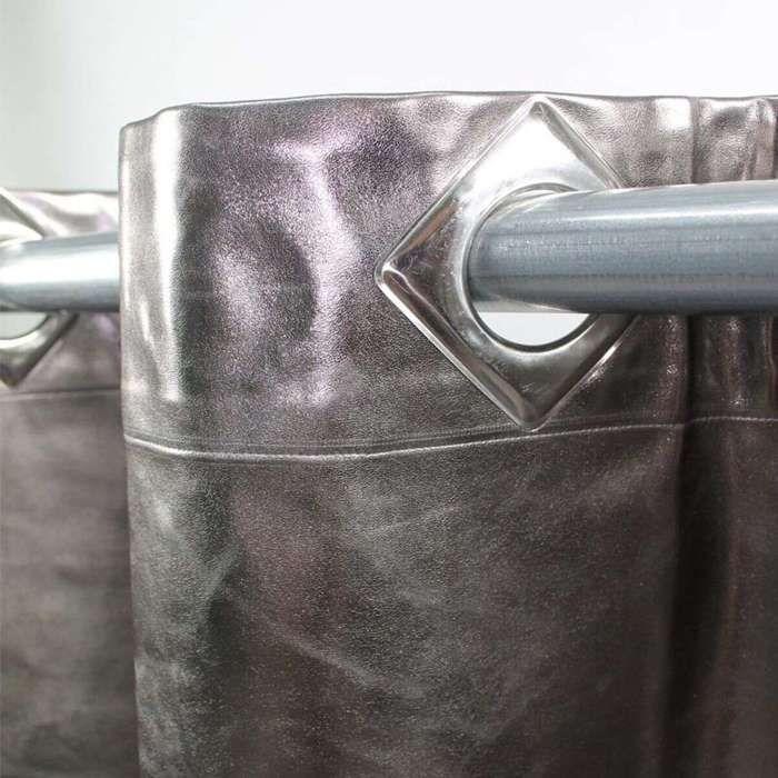 Rideau en faux cuir effet métallisé et suédine gris 140x250
