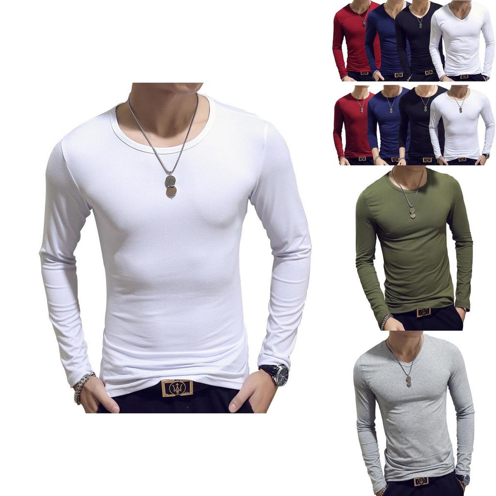 Elegant Solid Color Slim Fit Long-sleeved T-shirt For Men Fashionable And Comfortable