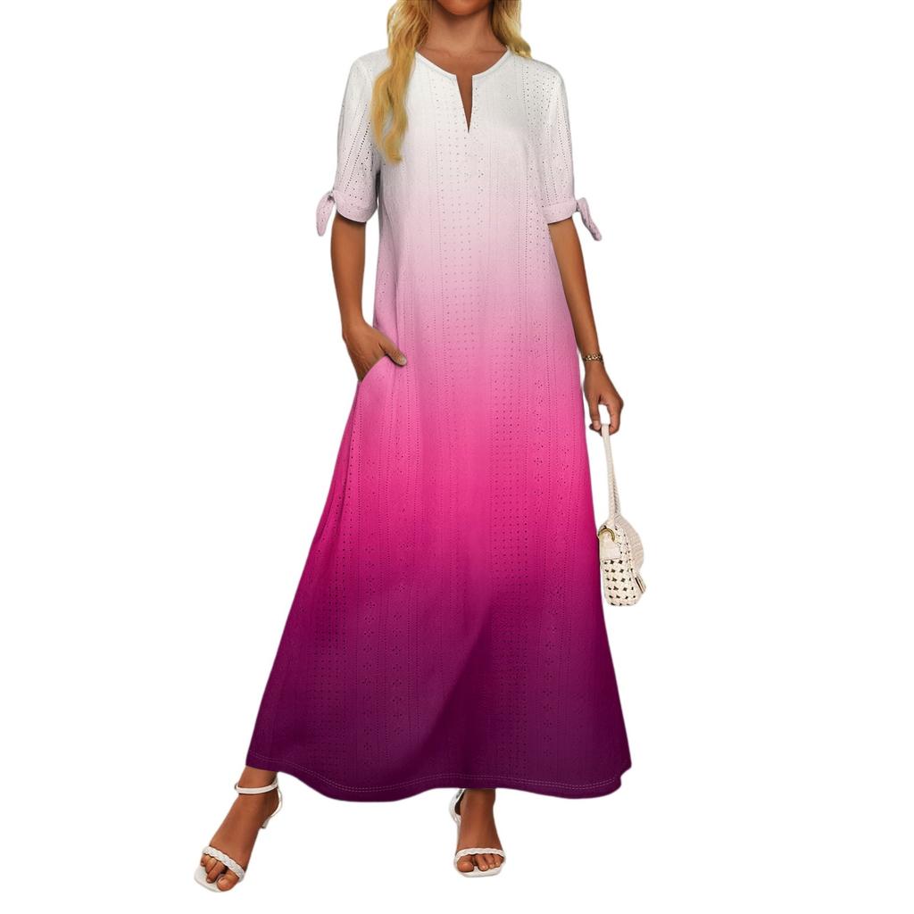 Женское повседневное модное темпераментное элегантное платье макси с принтом градиентного цвета на талии