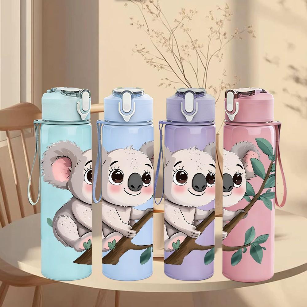1PC Cute Koala On Eucalyptus Branch Print 750ml Color Plastic Sports Water Bottle Leakproof Flip Straw Lid Suitable for Sports Office Home Use