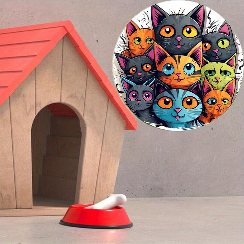 Cat Round Wooden Suncatcher Window Hanging Four Seasons Pendant Christmas Gift Valentine's Day Home Decor