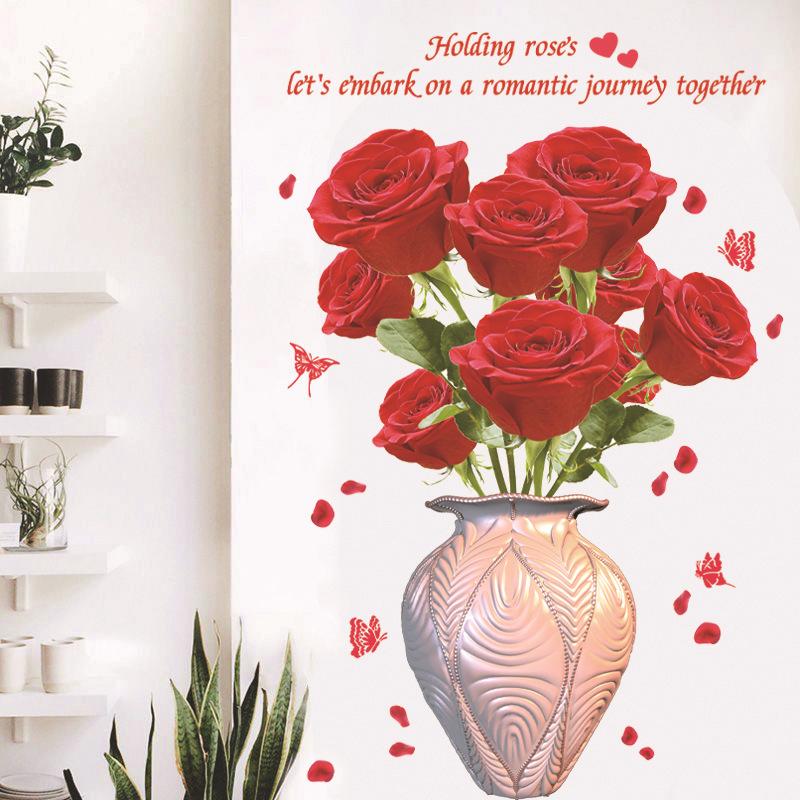 Настенная наклейка в китайском стиле с вазой с пионами для спальни, гостиной, самоклеящаяся виниловая наклейка, съемный декор для фона телевизора, украшение для дома