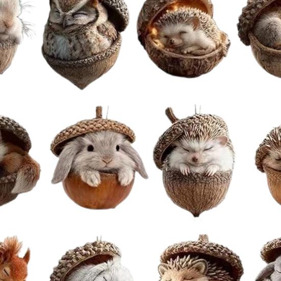 12Pcs Woodland Animal Acrylic Ornaments 2D Printed Christmas Tree Decor Forest Theme Holiday Hanging Pendants