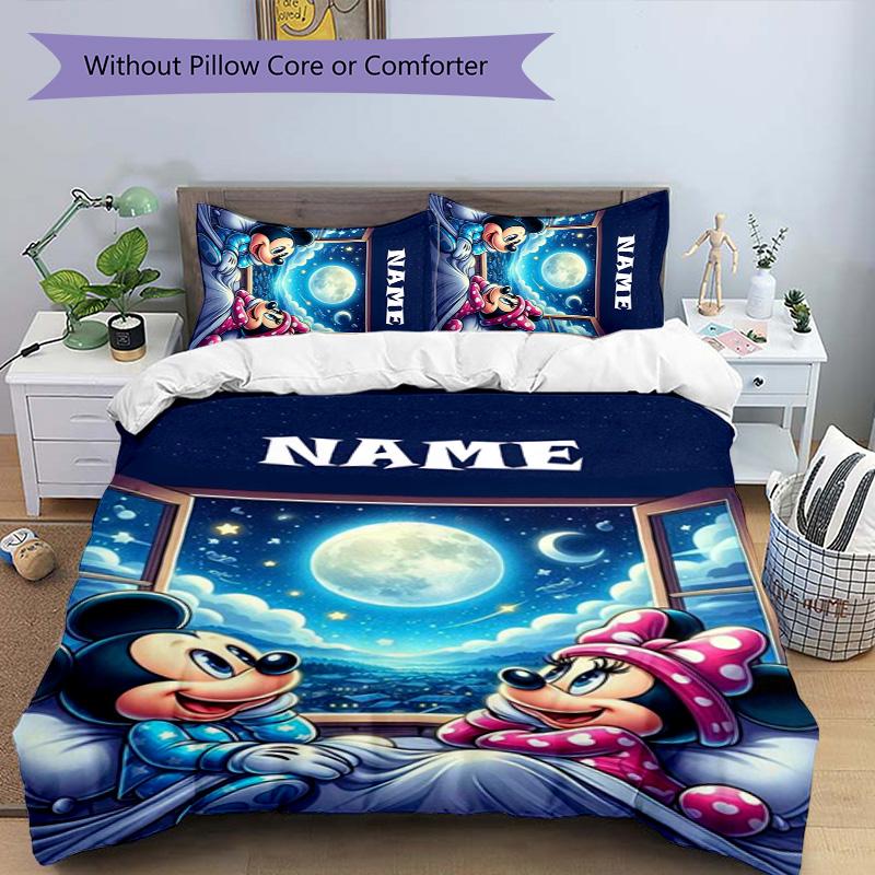 3pcs Mickey5 Cover Set - Personalized Name, HD Printed Bedding with 1 Cover and 2 Pillowcases - Perfect for Home Decor, Easy Care