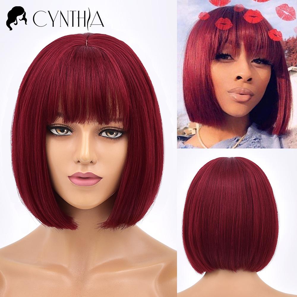 Blonde Red Short Bob Wig Synthetic Wig For Women With Bangs Lolita Cosplay Party Natural Hair Heat Resistant Fiber Wigs