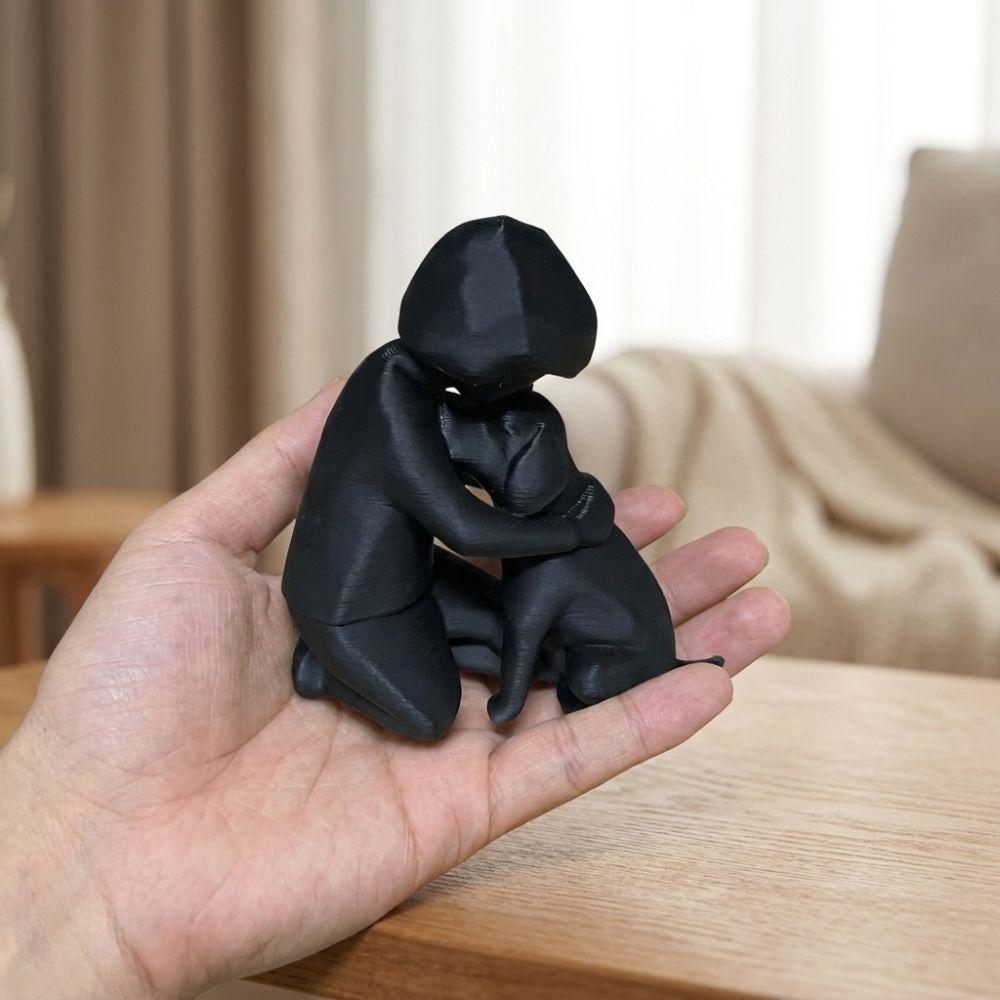 3D Printed Human Dog Loyalty Figurine Minimal Boy Dog Figurine Gift for Dog Lovers