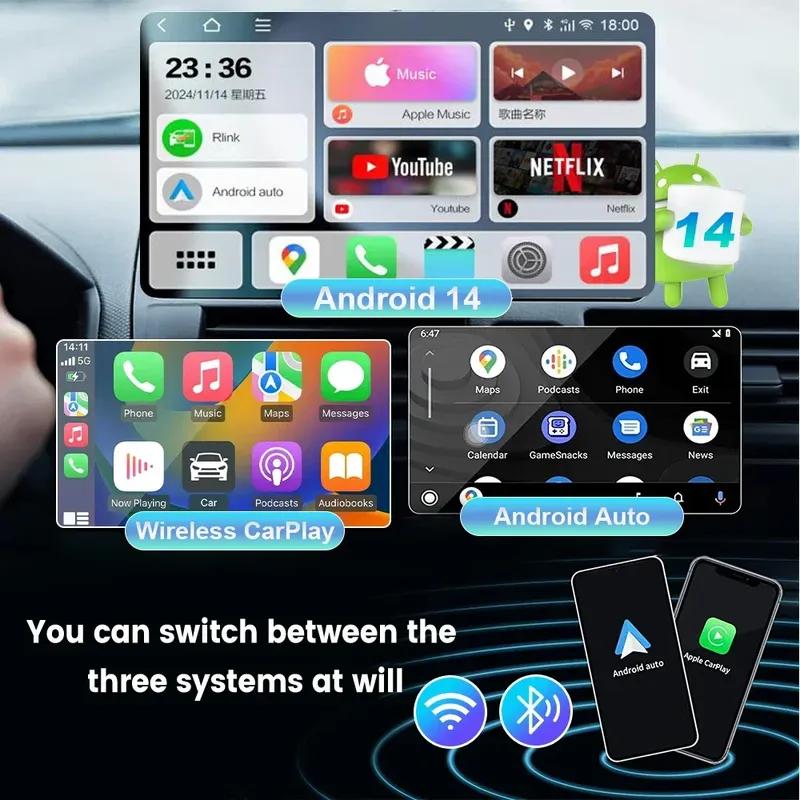 Хит продаж: Автомобильная AI-коробка Android 14, беспроводной Android Auto и CarPlay, смарт-ТВ-бокс, поддержка YouTube, Netflix, автомобильные аксессуары