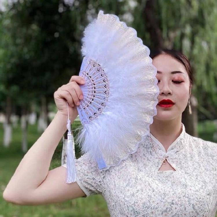 Китайский складной веер из перьев с подвеской Свадебный танцевальный веер Косплей Реквизит Декор
