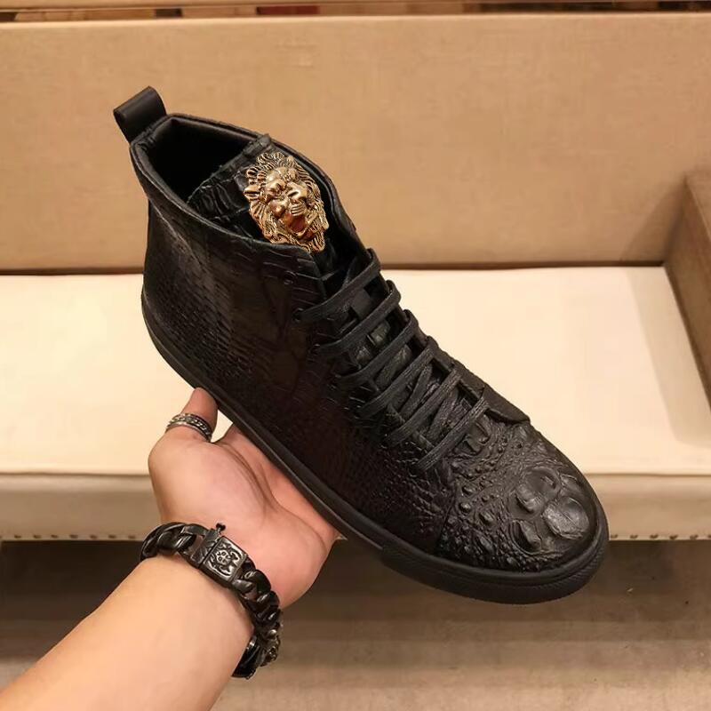Модные кожаные высокие кроссовки для мужчин, роскошный стиль, узор под крокодила, премиальная повседневная обувь, утепленные для тепла, мягкая подошва A1