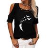 Women Casual Off Shoulder T-shirt Summer Short Sleeve Top Ladies Fashion Round Neck Printed Tee Shirt Pullover Loose T-shirt