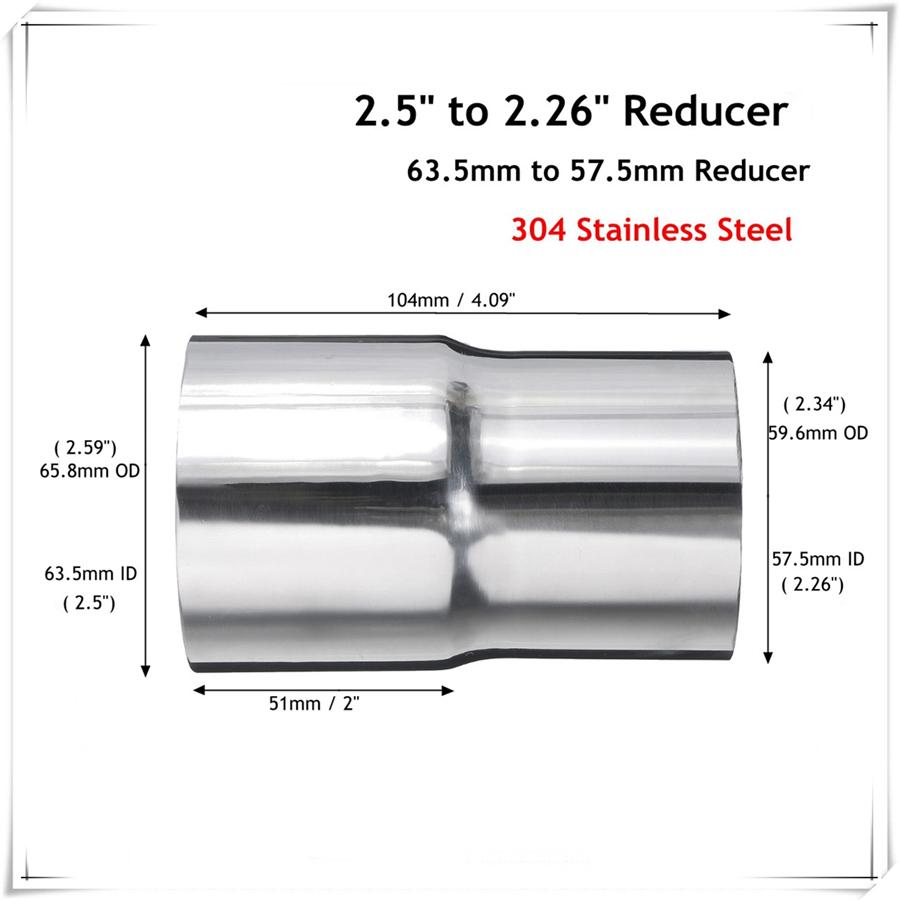 2.5" to 2.26" Stainless Steel Flared Exhaust Reducer Connector Pipe Tube 63.5mm