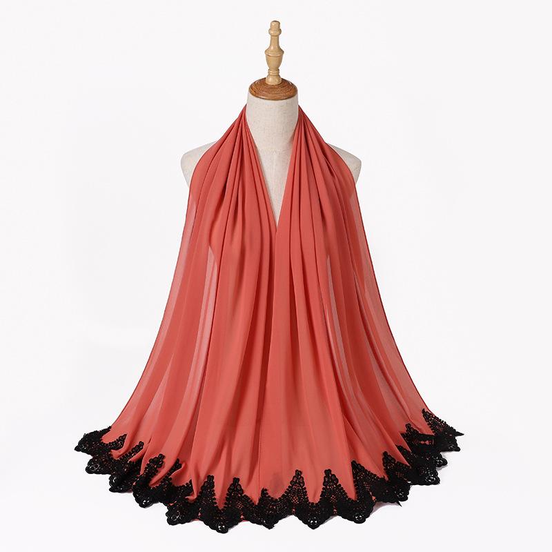 Новый жемчужный шифон Малайзия Мода Черные кружевные шарфы Мусульманский шаль Однотонный мягкий тюрбан Повязки на голову