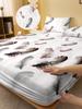 1 Simple Modern Feather Printed Matte Fitted Sheet, Bedroom Printed Bed Cover, Bedding (Excluding Pillowcases)