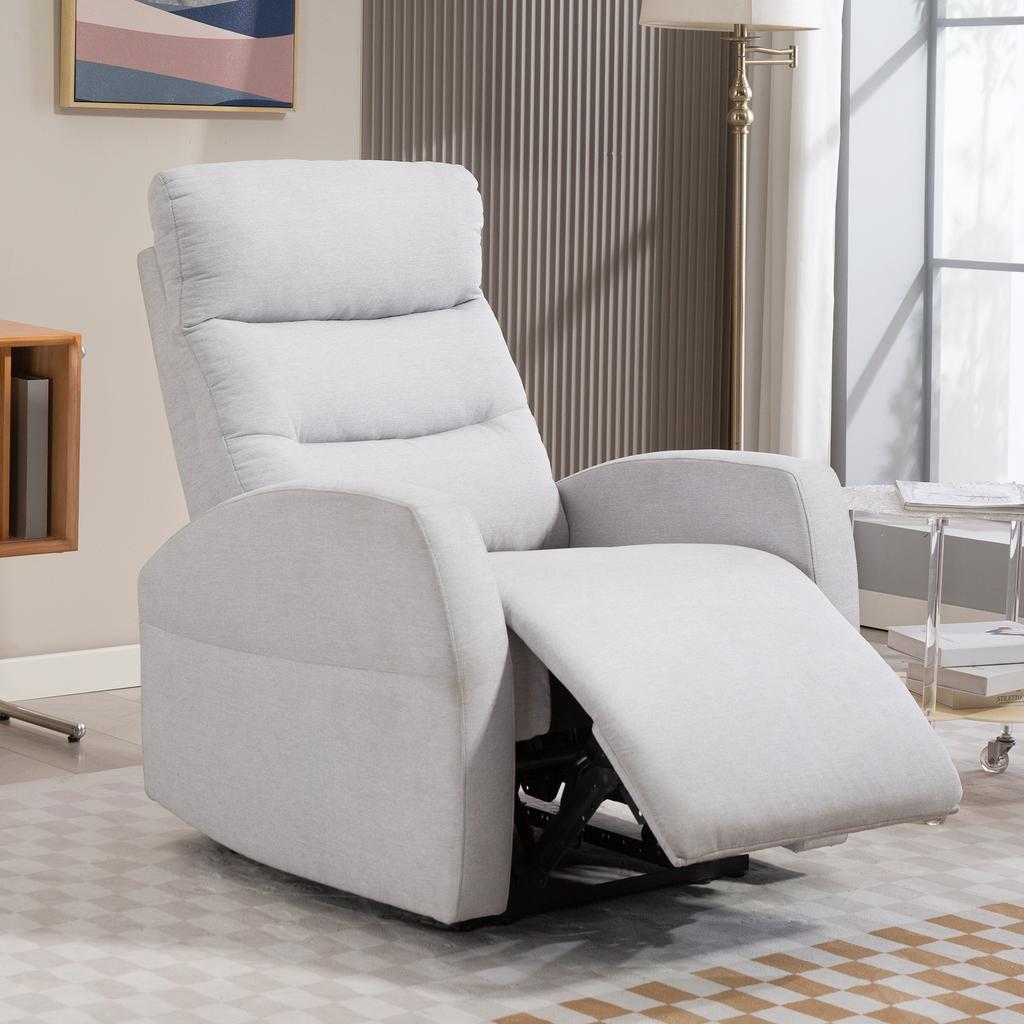 Adjustable Recliner With Footrest Modern Upholstered Armchair Light Gray