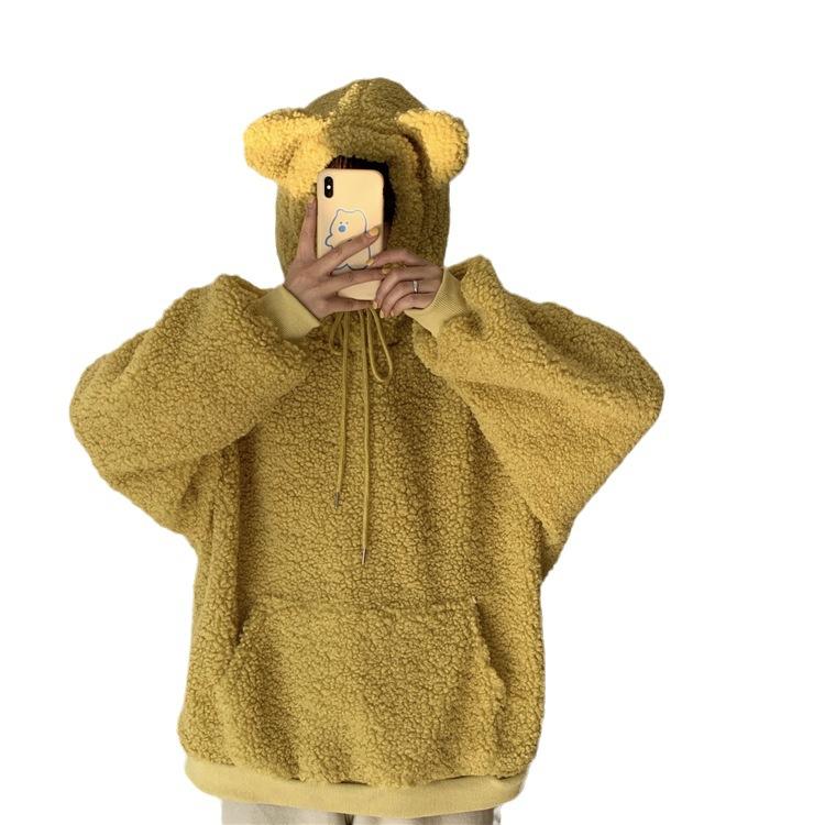 Kawaii Женские толстовки с заячьими ушками, свободные толстовки на молнии с длинным рукавом и милым кроликом, зимние теплые толстовки