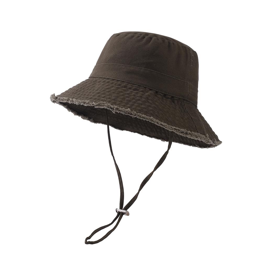 Custom Printed Logo Cotton Outdoor Sunscreen Fisherman Hat Men'S And Women'S Fashion All Matching Solid Color Raw Edge Visor