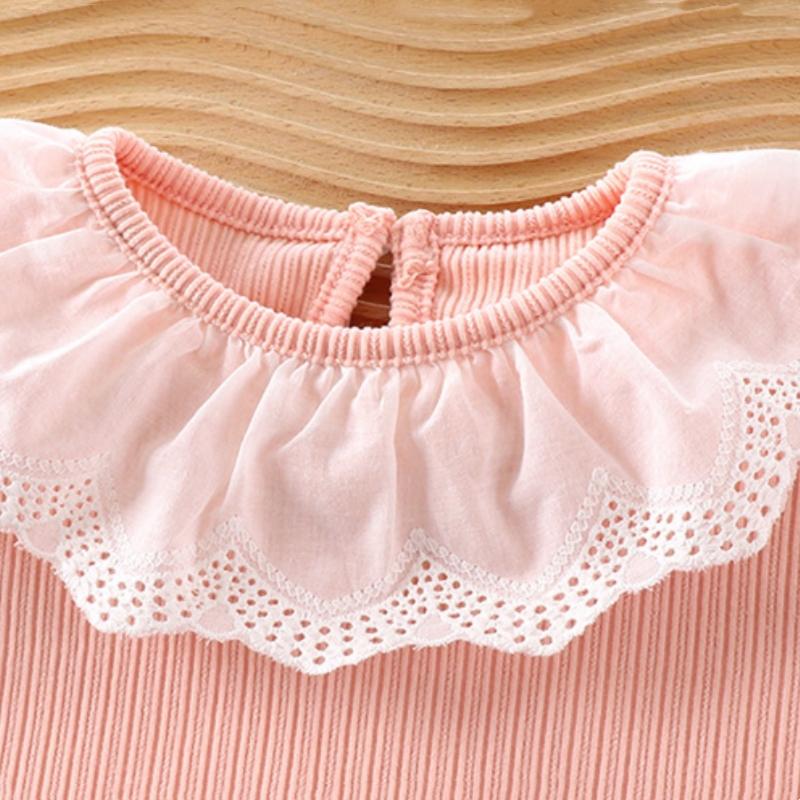 Baby Clothes Autumn Infant Girls Long Sleeve T-shirts Lace Lotus Collar Princess Kids Ribbed Bottoming Shirt Toddler Cotton Tops