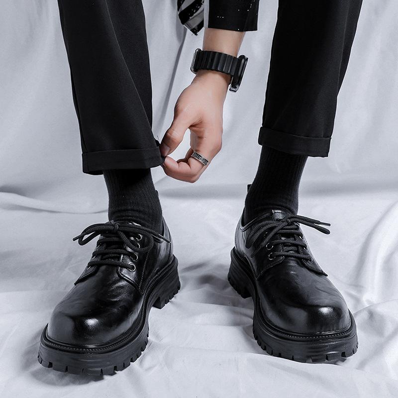 Кожаные туфли мужские формальные деловые британские туфли на платформе повседневные туфли дерби черные свадебные туфли жениха увеличение 66106-Y