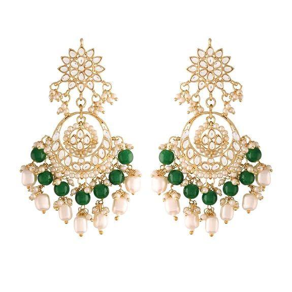 Позолоченные традиционные серьги ручной работы с жемчугом Кундан и бисером Чандбали для женщин/девочек
